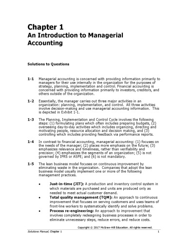 Introduction to Managerial Accounting - Solutions Manual