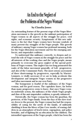 An End to the Neglect of the Problems of the Negro Woman!