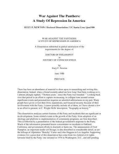 War Against The Panthers: A Study Of Repression In America