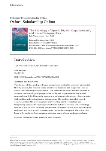 The Sociology of Speed: Digital, Organizational, and Social Temporalities