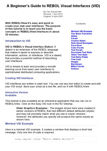 A Beginner’s Guide to REBOL Visual Interfaces (VID)