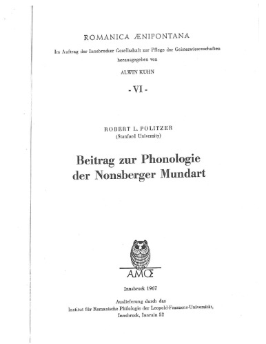 Beitrag zur Phonologie der Nonsberger Mundart
