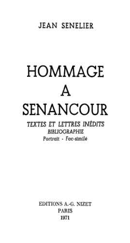 Hommage à Senancour. Textes et lettres inédits.