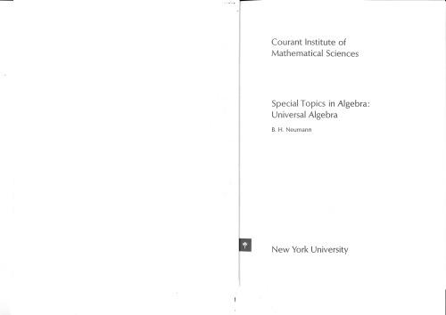 Special Topics in Algebra: Universal Algebra