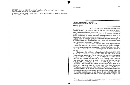 Promoting Policy Theory: Revising the Arenas of Power