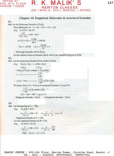 Solution of Modern Approach to Chemical Calculations RC Mukerjee not Mukherjee or Mukherji Chapter 10. R. C. MUKHEERJEE