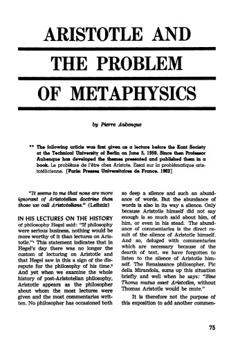Aristotle and the problem of Metaphysics