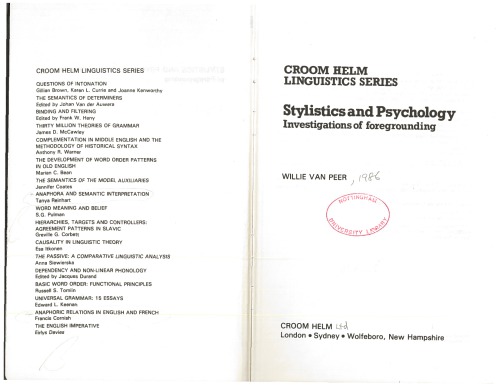 Stylistics and Psychology: Investigations of Foregrounding