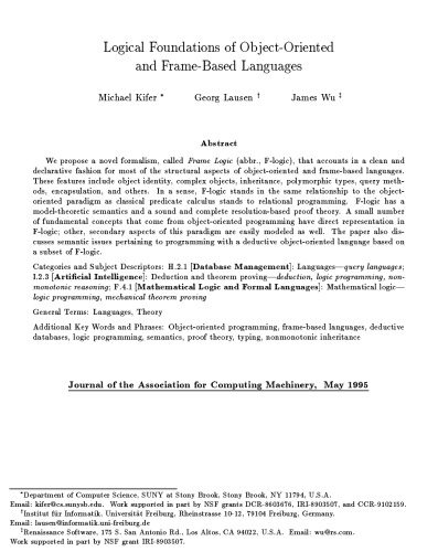 Logical Foundations of Object oriented and Frame based Languages