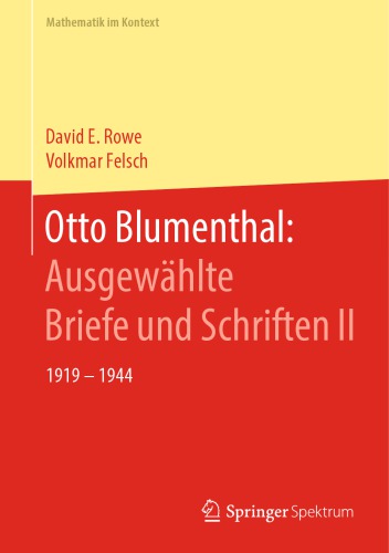 Otto Blumenthal: Ausgewählte Briefe und Schriften II