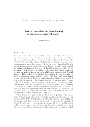 Financial instability and bank liquidity in the classical theory of money