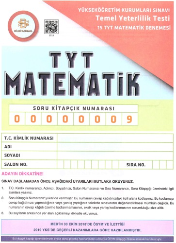 Bilgi Sarmal 15 TYT Mat Deneme 9