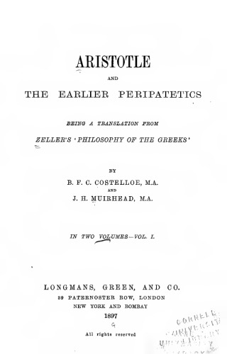 ARISTOTLE AND THE EARLIER PERIPATETICS