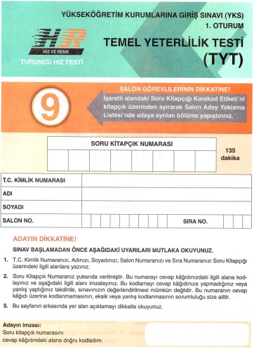 Hız ve Renk 10 TYT Deneme 9