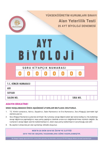 Bilgi Sarmal 25 Biyoloji AYT Deneme