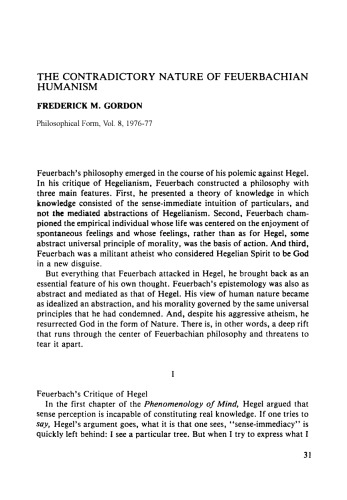 The Contradictory Nature of Feuerbachian Humanism