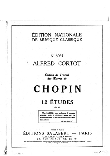 Cortot - Edition de travail Chopin Etudes op.25
