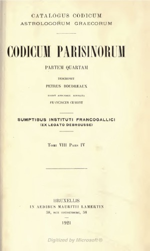 Catalogus Codicum Astrologorum Graecorum Parisonorum Partem quartam