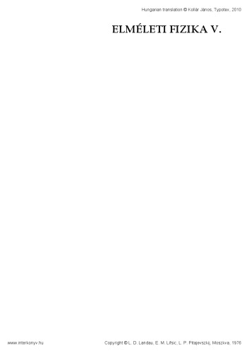 Elméleti fizika V. - Statisztikus fizika 1.