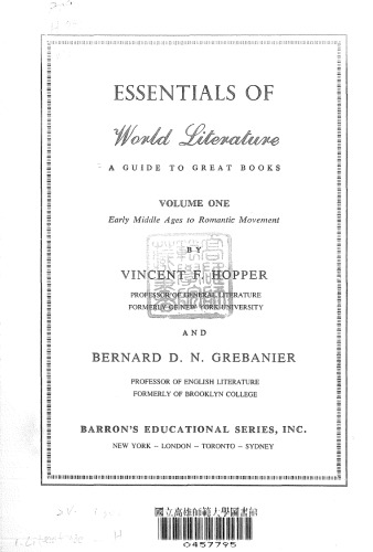 Essentials of World literature : Early Middle Ages to Romantic Movement
