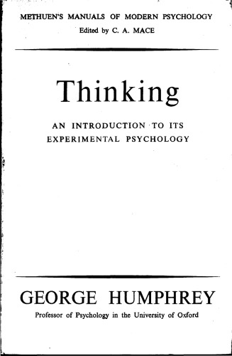 Thinking: an introduction to its experimental psychology