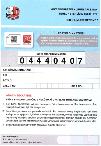 Çözüm 3D 15 TYT Fen Deneme 5