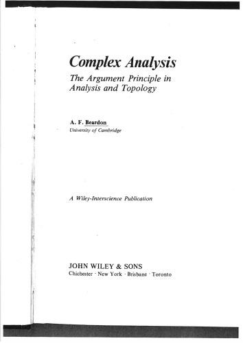 Complex Analysis: The Argument Principle In Analysis And Topology