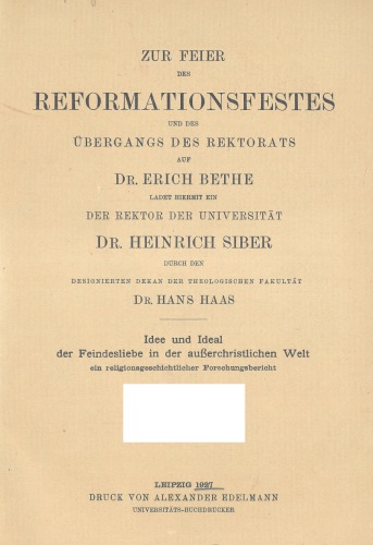 Idee und Ideal der Feindesliebe in der außerchristlichen Welt