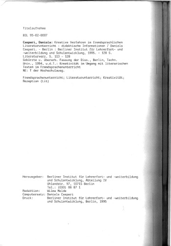 Kreative Verfahren im fremdsprachlichen Literaturunterricht