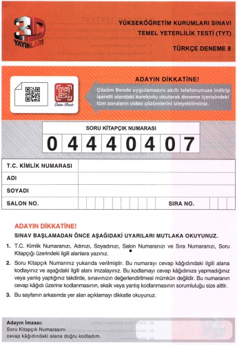 Çözüm 3D 10 TYT Türkçe Deneme 8