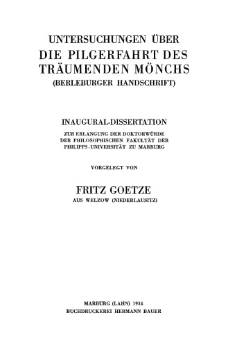 Untersuchungen über die Pilgerfahrt des träumenden Mönchs (Berleburger Handschrift)