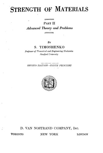 Strength of Materials: Advanced Theory and Problems - Vol. II   ISBN-10: 8123910770 ; ISBN-13: 978-8123910772