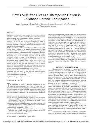 Cow’s-milk-free diet as a therapeutic option in childhood chronic constipation