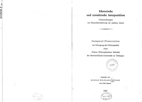 Rhetorische und syntaktische Interpunktion: Untersuchungen zur Pausenbezeichnung im antiken Latein