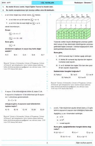Acil Reaksiyon 10 AYT Matematik Deneme 3-B