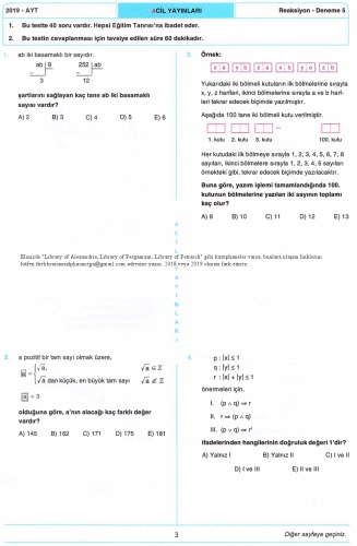 Acil Reaksiyon 10 AYT Matematik Deneme 5-B