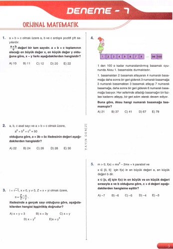 Yayın Denizi 10 AYT Matematik Deneme 7-B