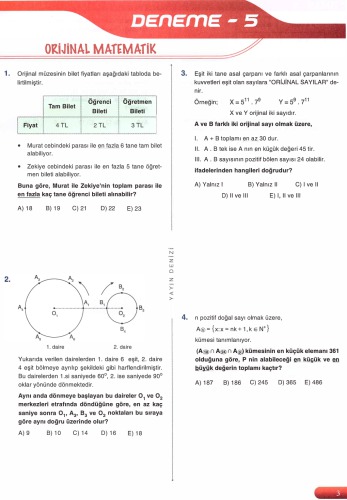 Yayın Denizi 10 AYT Matematik Deneme 5-B