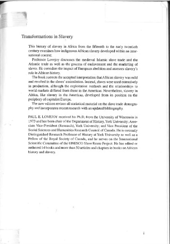 Transformations in Slavery: A History of Slavery in Africa