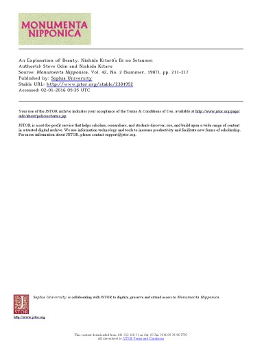 An Explanation of Beauty. Nishida Kitarō’s Bi no Setsumei