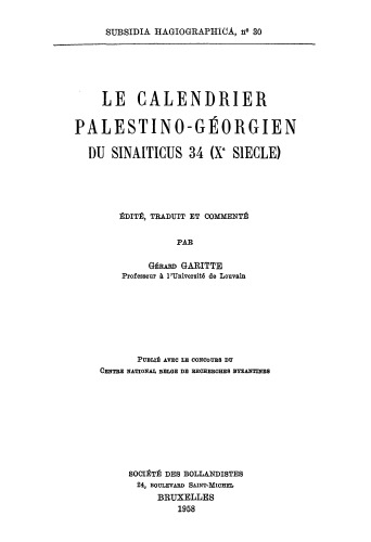 Le calendrier palestino-géorgien du Sinaiticus 34 (Xe siècle)