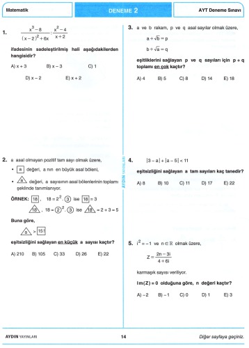 Aydın 10 AYT Matematik Deneme 2