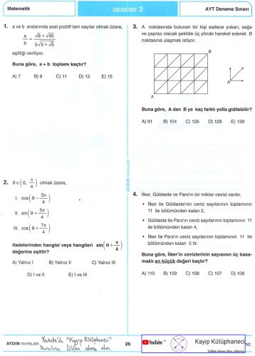 Aydın 10 AYT Matematik Deneme 3