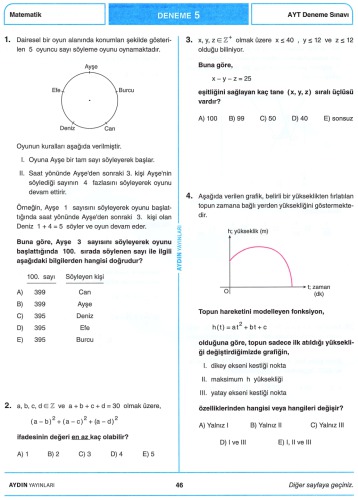 Aydın 10 AYT Matematik Deneme 5