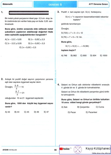 Aydın 10 AYT Matematik Deneme 6