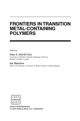 Frontiers in Transition Metal-Containing Polymers