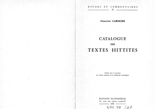 Catalogue des textes hittites + suppléments