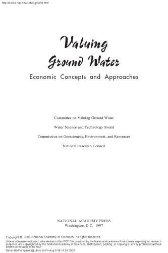 Valuing Ground Water: Economic Concepts and Approaches