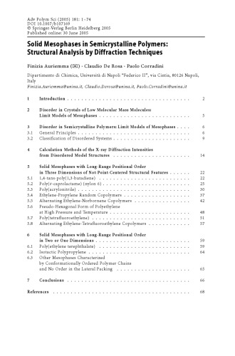 Solid Mesophases in Semicrystalline Polymers: Structural Analysis by Diffraction Techniques