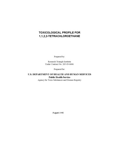 Toxicological profiles - 1,1,2,2-tetrachloroethane